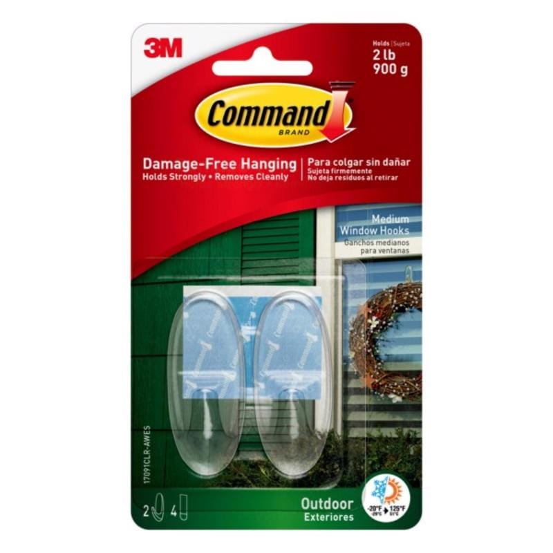 3M 17091CLR-AWES Outdr Windw Hook Med 2Pk