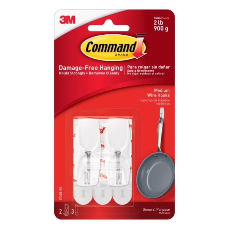 3M 17065-ES Wire Hook Med Wht 2Pk