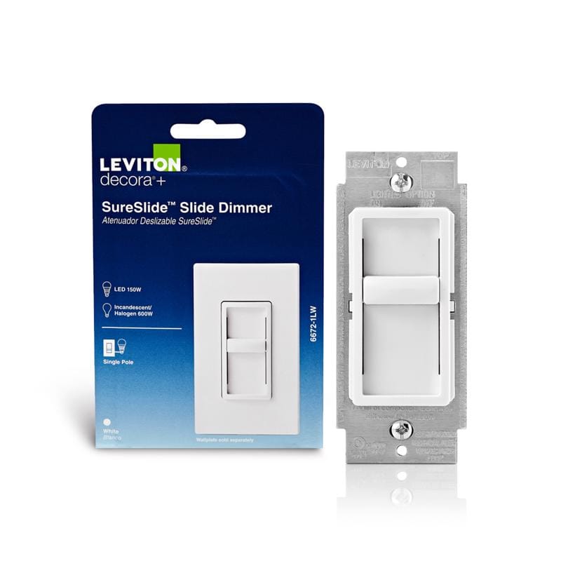 Leviton C22-06672-1LW Decora SureSlide White 600 W Slide Dimmer Switch 1 pk