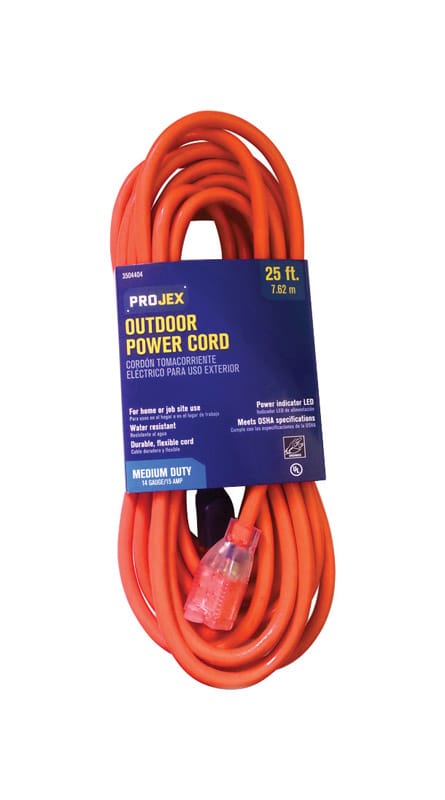 Projex OU143JTW025OGP Indoor or Outdoor 25 ft. L Orange Extension Cord 14/3 SJTW