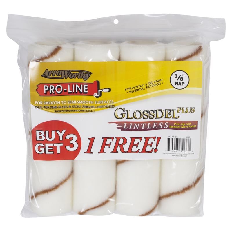 ArroWorthy 9GLP3-4PK 0900 Glossdel Plus Woven 9 in. W X 3/8 in. Regular Paint Roller Cover 4 pk