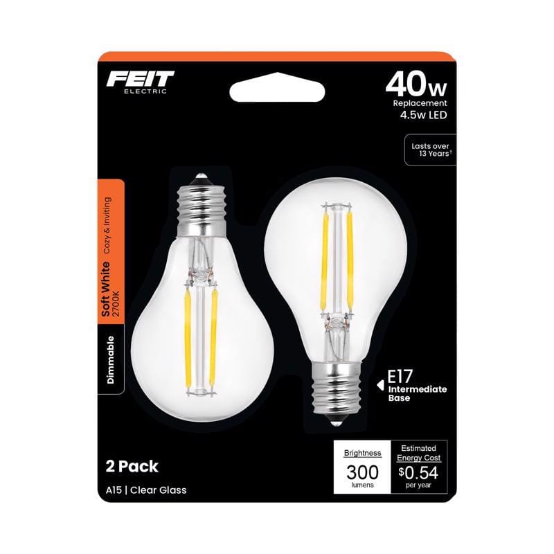 Feit BPA1540N827LED2 Performance A15 E17 (Intermediate) LED Bulb Soft White 40 Watt Equivalence 2 pk
