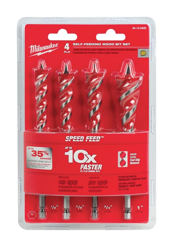 Milwaukee 48-13-0400 Speed Feed Assorted X 6-1/2 in. L Steel Wood Bit Set Quick-Change Hex Shank 4 pc