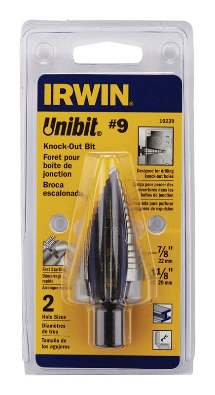 Irwin 10239 Unibit #9 X 6 in. L High Speed Steel Step Drill Bit Square Shank 1 pc