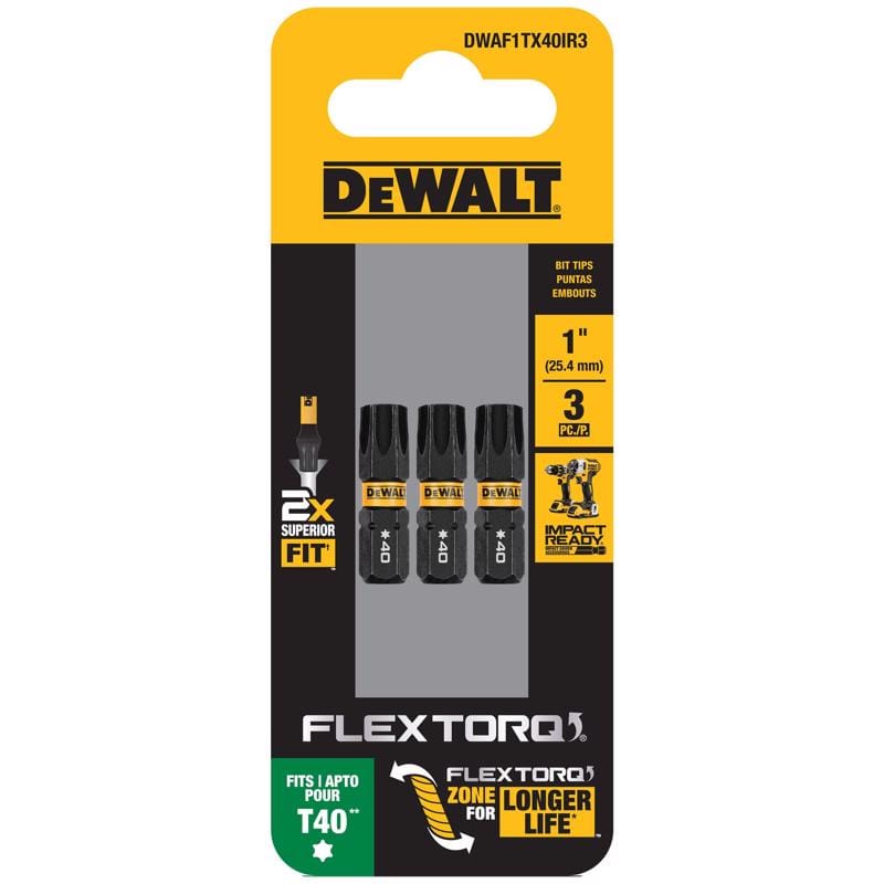 Dewalt DWAF1TX40IR3 FlexTorq Torx T40 X 1 in. L Impact Driver Bit Set Steel 3 pc