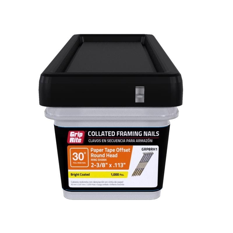 Grip-Rite GRP8RH1 2-3/8 in. L X 12 Ga. Angled Strip Bright Framing Nails 30 deg 1000 pk