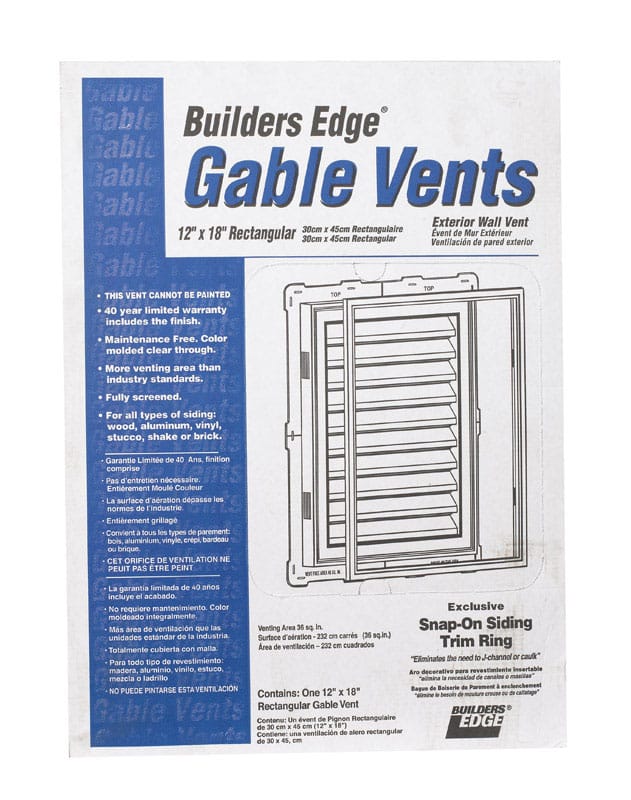 Builders Edge 120061218117 12 in. W X 18 in. L White Plastic Gable Vent