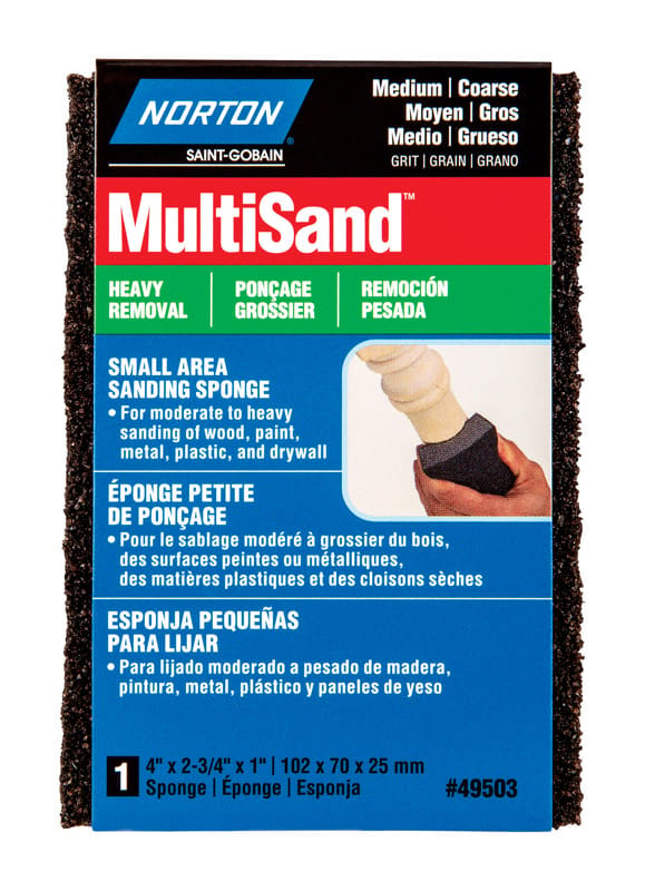 Norton 07660749503 MultiSand 4 in. L X 2.75 in. W X 1 in. 60/80 Grit Coarse/Medium Small Area Sanding Sponge