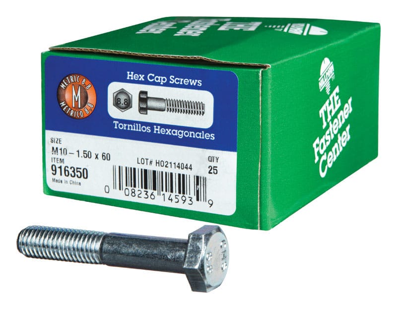 Hillman 916350 M10-1.50 mm D X 60 mm L Heat Treated Zinc Steel Hex Head Cap Screw 1 pk