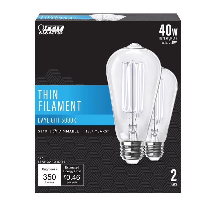 Feit ST1940950CATFL2 ST19 E26 (Medium) Filament LED Bulb Daylight 40 Watt Equivalence 2 pk