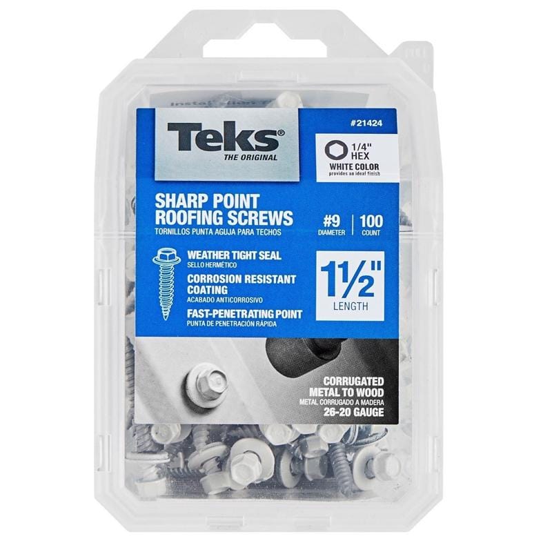 Teks 21424 No. 9 X 1-1/2 in. L Hex Drive Hex Washer Head Self Tapping Roofing Screws