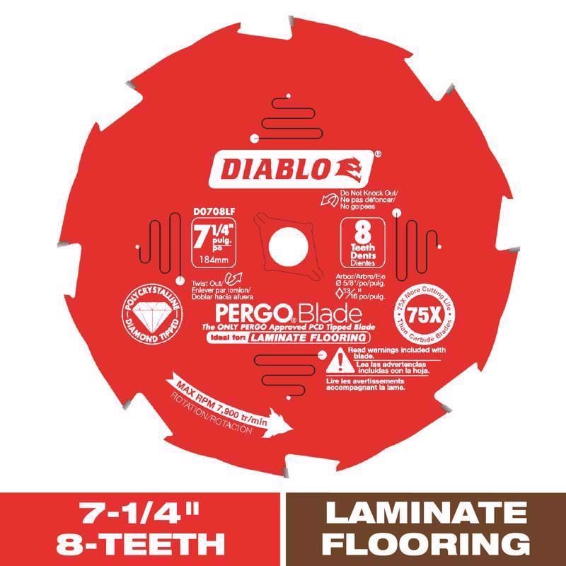 Diablo D0708LF Pergo Blade 7-1/4 in. D X 5/8 in. Laminate Flooring PCD Circular Saw Blade 8 teeth 1 each