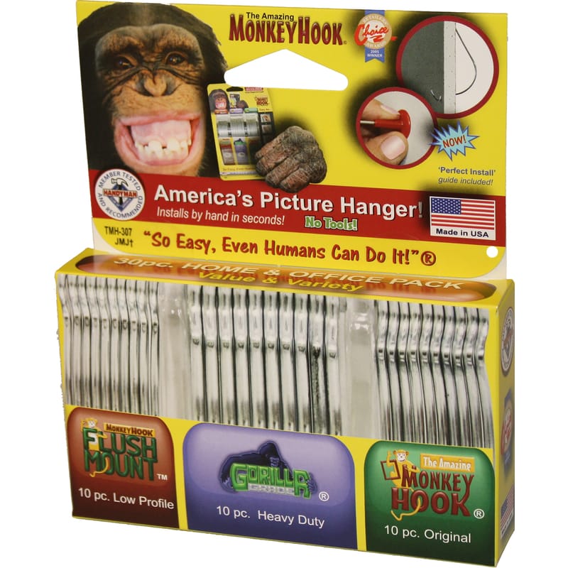 Hillman TMH-314 Value & Variety Pack Galvanized Silver Monkey Picture Hanging Set 40 lb 30 pk