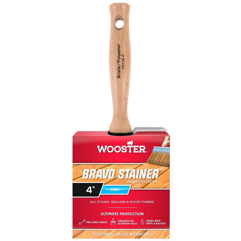 Wooster F5119-4 Bravo Stainer 4 in. Firm Flat Paint Brush