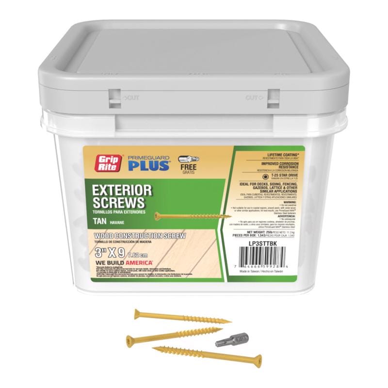 Grip-Rite LP3STTBK PrimeGuard Plus No. 9 wire X 3 in. L Tan Star Flat Head Deck Screws 25 lb