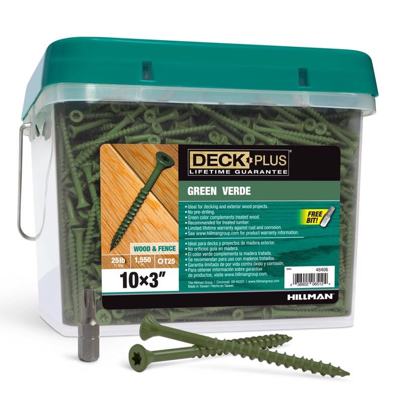 Hillman 48406 Deck Plus No. 10 Ga. X 3 in. L Green Star Flat Head Exterior Deck Screws 25 lb 1550 pk