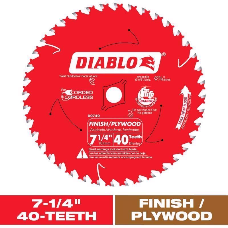 Diablo D0740X 7-1/4 in. D X 5/8 in. TiCo Hi-Density Carbide Circular Saw Blade 40 teeth 1 pk