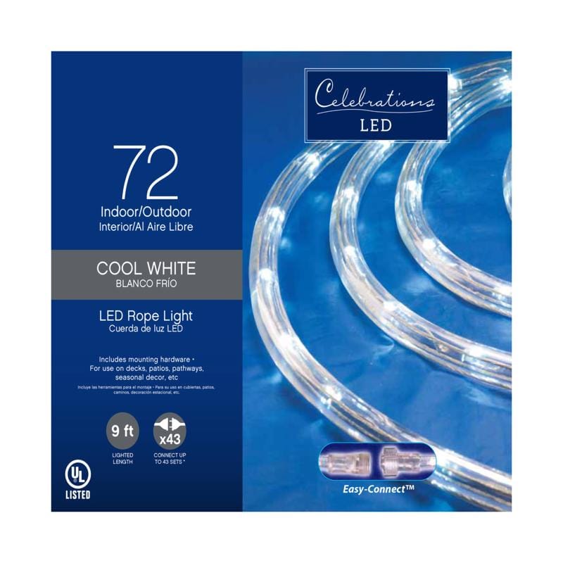 Celebrations 2T41A911 LED Cool White 72 ct Rope Christmas Lights 9 ft.