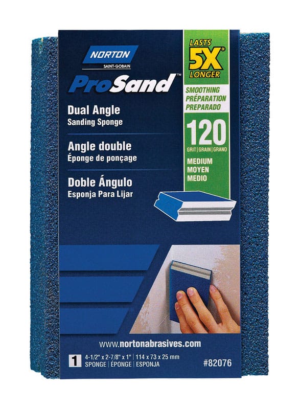 Norton 07660782076 ProSand 4.5 in. L X 2.88 in. W X 1 in. 120 Grit Medium Dual Angle Sanding Sponge