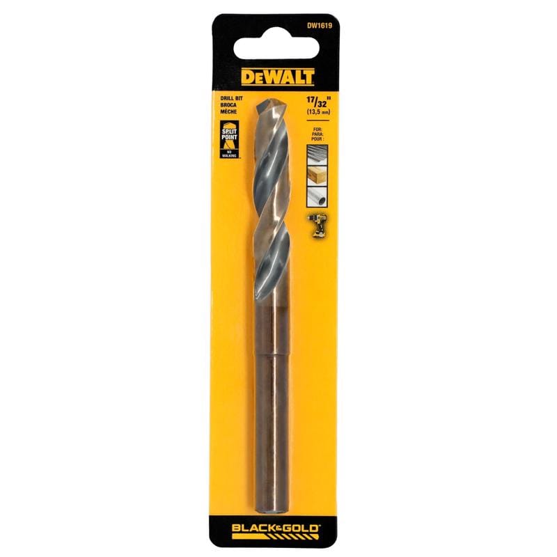 Dewalt DW1619 Black & Gold 17/32 in. X 6 in. L High Speed Steel Split Point Drill Bit 3-Flat Shank 1 pc