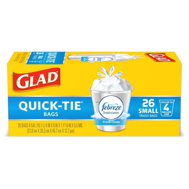 Glad 10012587788124 Febreze 4 gal Fresh Trash Bags Quick Tie 26 pk