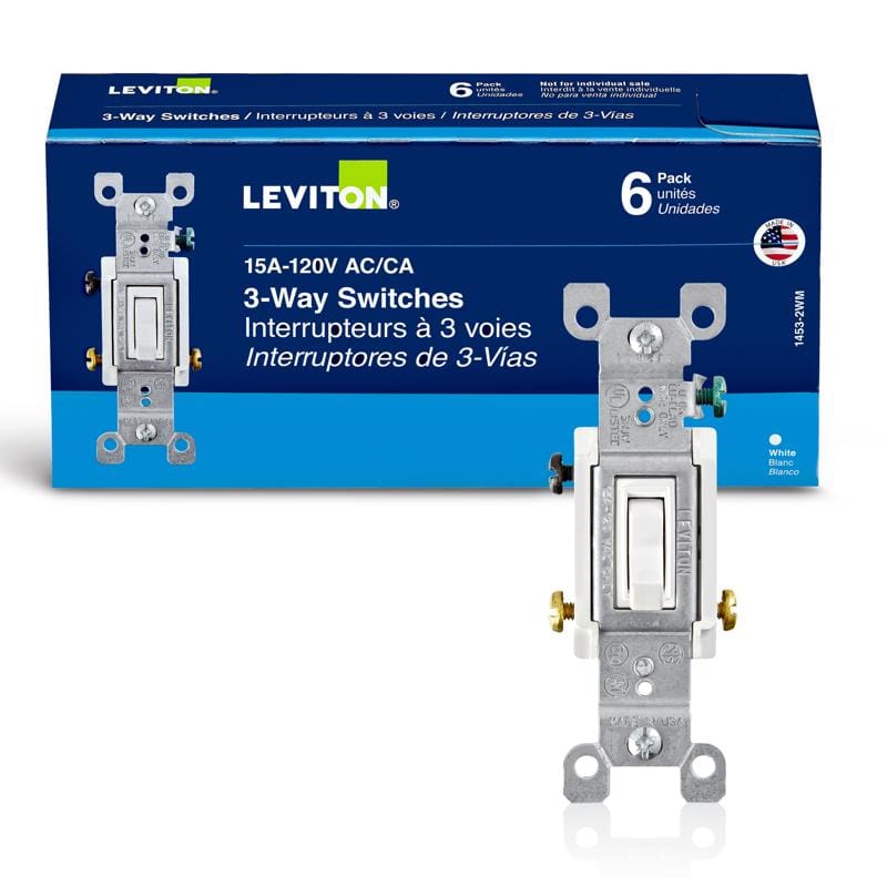 Leviton 1453-2WM 15 amps Three Pole Toggle AC Quiet Switch White 6 pk