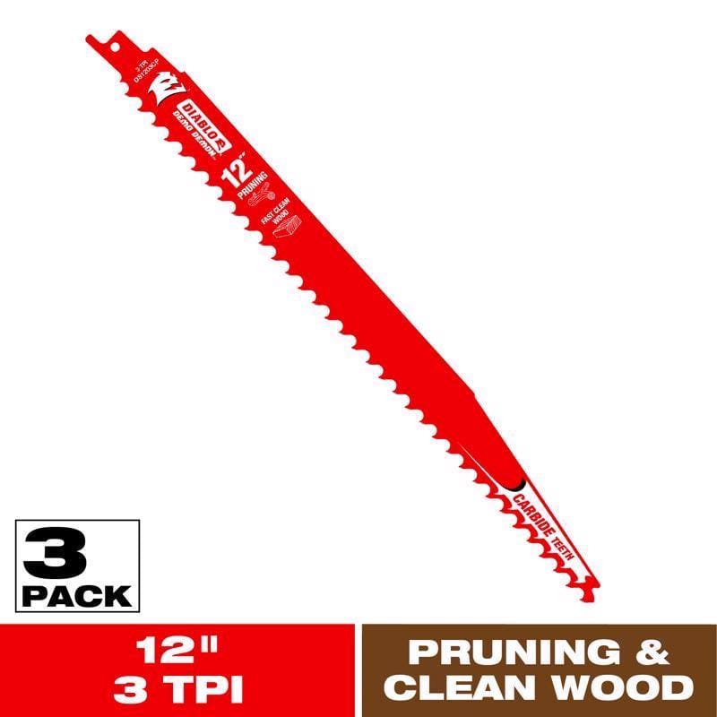 Diablo DS1203CP3 Demo Demon 12 in. Carbide Tipped Pruning & Clean Wood Reciprocating Saw Blade 3 TPI 3 pk