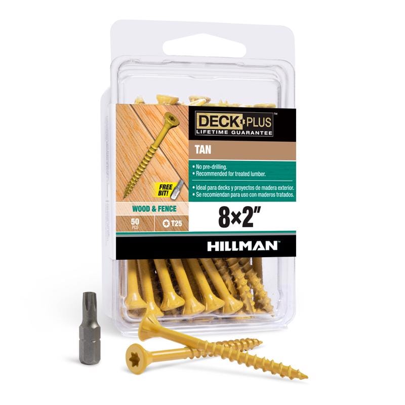 Hillman 42592 Deck Plus No. 8 in. X 2 in. L Tan Star Flat Head Exterior Deck Screws 50 pk