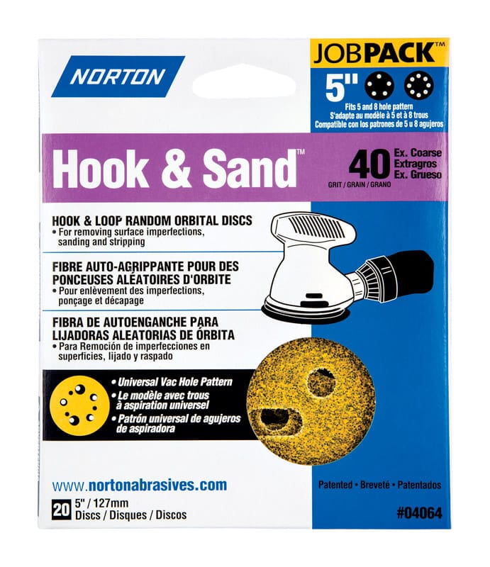 Norton 07660704064 Hook & Sand 5 in. Aluminum Oxide Hook and Loop A250/A290 Sanding Disc 40 Grit Extra Coarse 20