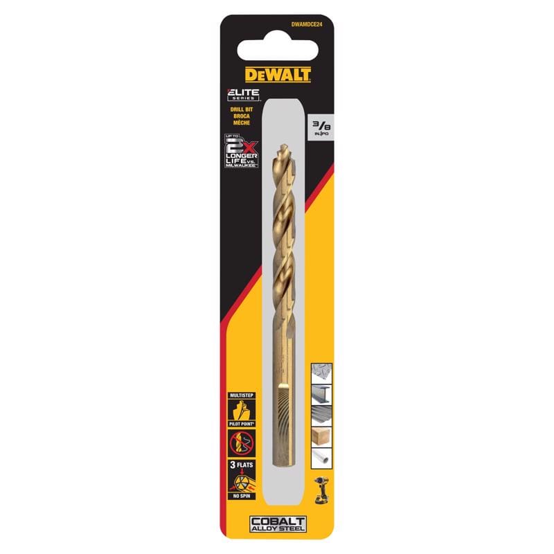Dewalt DWAMDCE24 ELITE SERIES 3/8 in. X 5 in. L Cobalt Steel Pilot Point Drill Bit Round Shank 1 pc