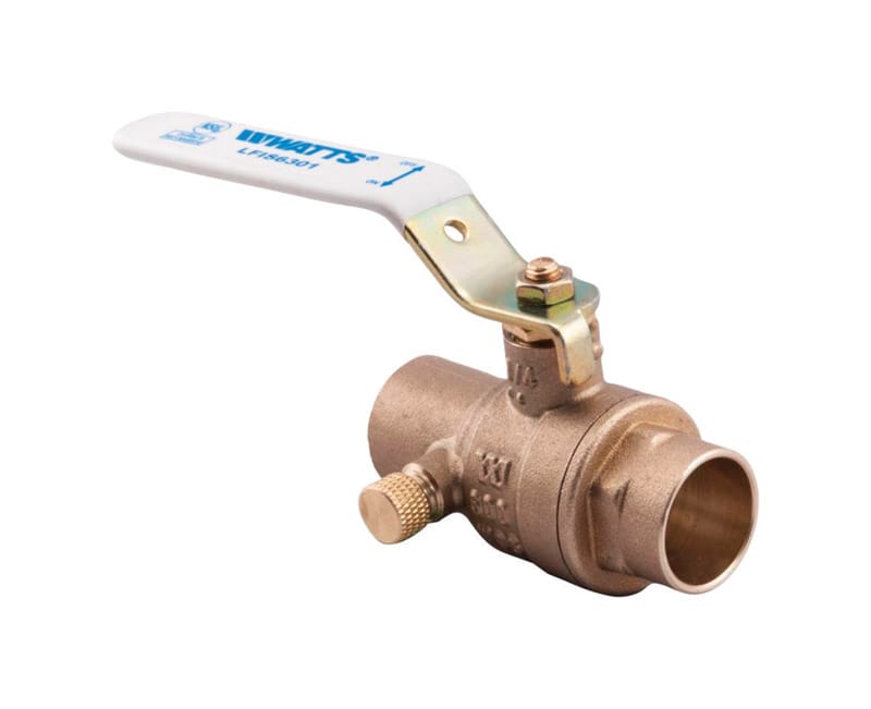 Watts 0123629 3/4 in. Brass Sweat Ball Valve with Drain Full Port Lever