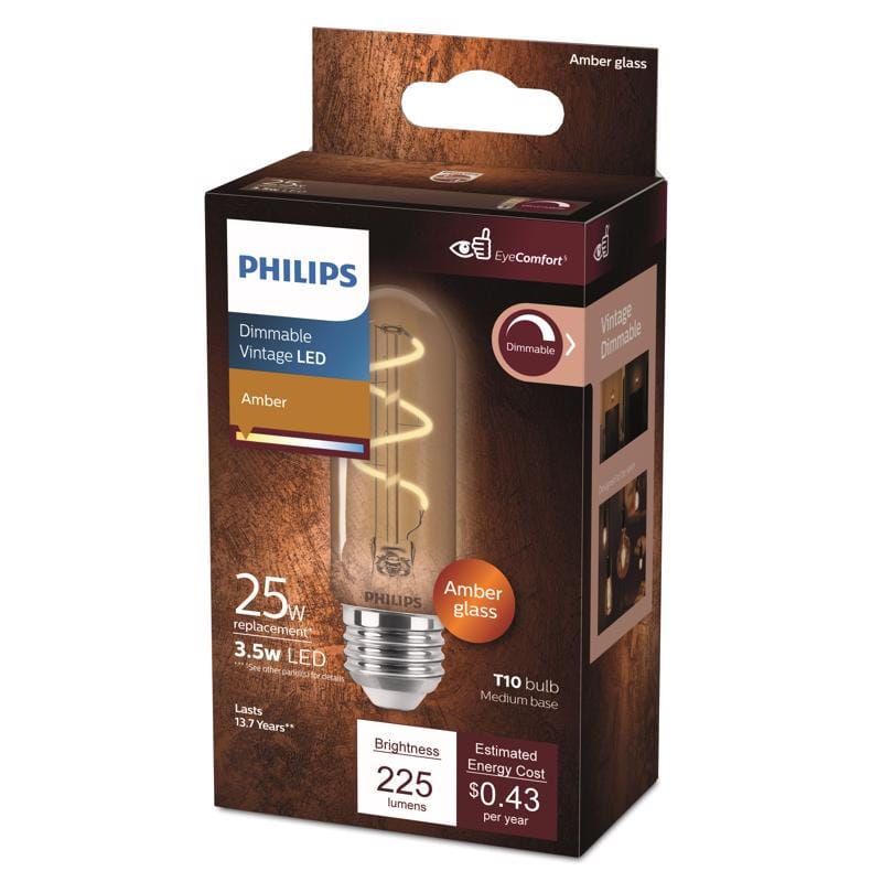 Philips 565671 T10 E26 (Medium) LED Bulb Amber 25 Watt Equivalence 1 pk