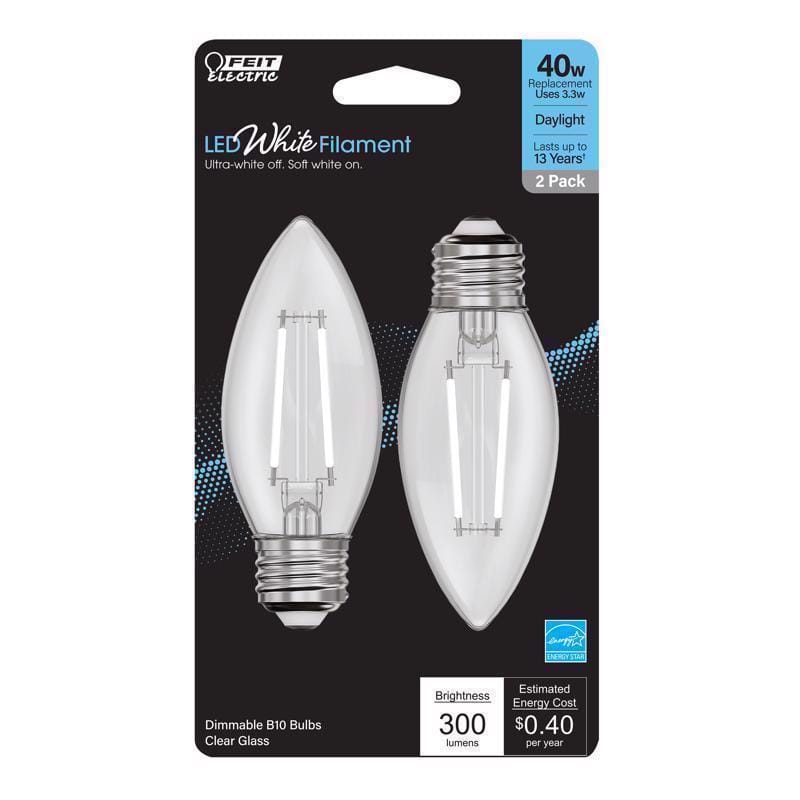 Feit BPETC40950WFIL2 White B10 E26 (Medium) Filament LED Bulb Daylight 40 Watt Equivalence 2 pk