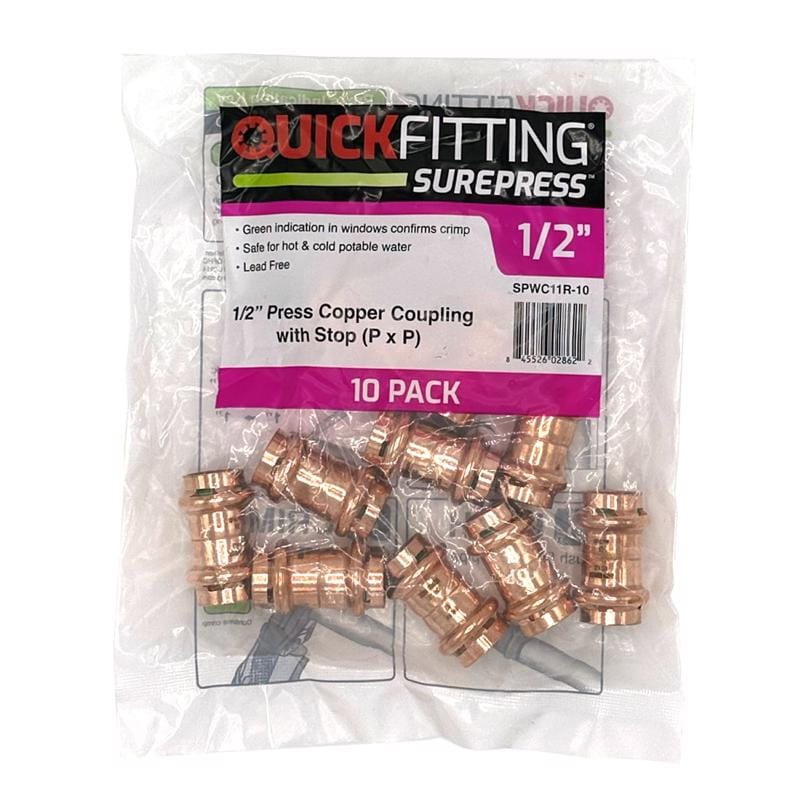 Quickfitting SPWC11R-10 1/2 in. Press in. X 1/2 in. D Press in. Copper Coupling with Stop