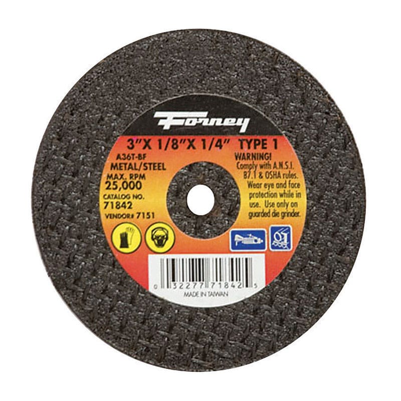 Forney 71842 3 in. D X 1/4 in. X 1/8 in. thick Aluminum Oxide Metal Cut-Off Wheel 1 pc