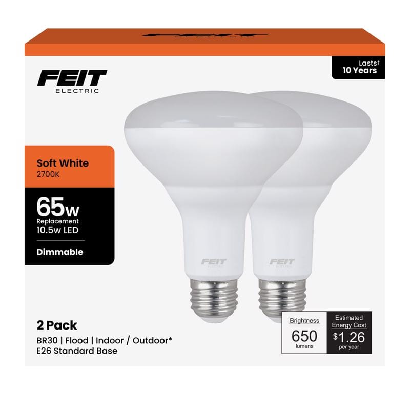 Feit BR30DM/10KLED/2 BR30 E26 (Medium) LED Bulb Soft White 65 Watt Equivalence 2 pk