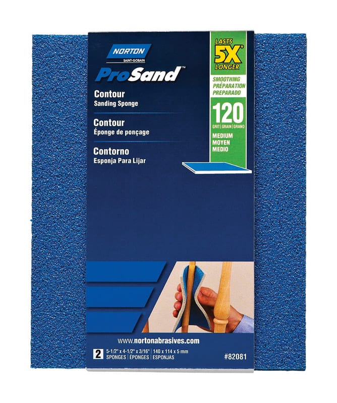 Norton 07660782081 ProSand 5.5 in. L X 4.5 in. W X 0.188 in. 120 Grit Medium Contour Sanding Sponge