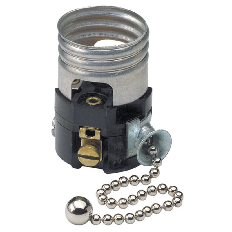 Leviton C21-19980-00M Aluminum Incandescent Medium Base Pull Chain Socket 1 pk