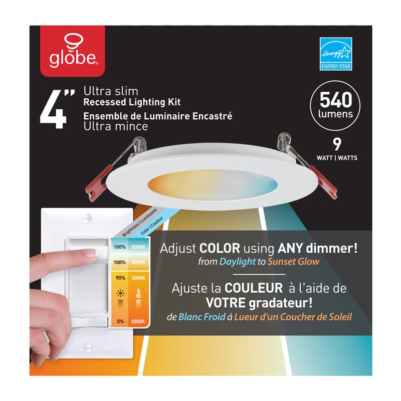 Globe Electric 91415 Ultra Slim Energy Star White 4 in. W Plastic LED Canless Recessed Downlight 9 W