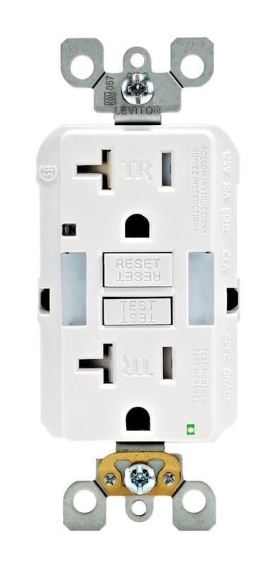 Leviton GFNL2-00W SmartlockPro 20 amps 125 V Duplex White GFCI Outlet 5-20R 1 pk