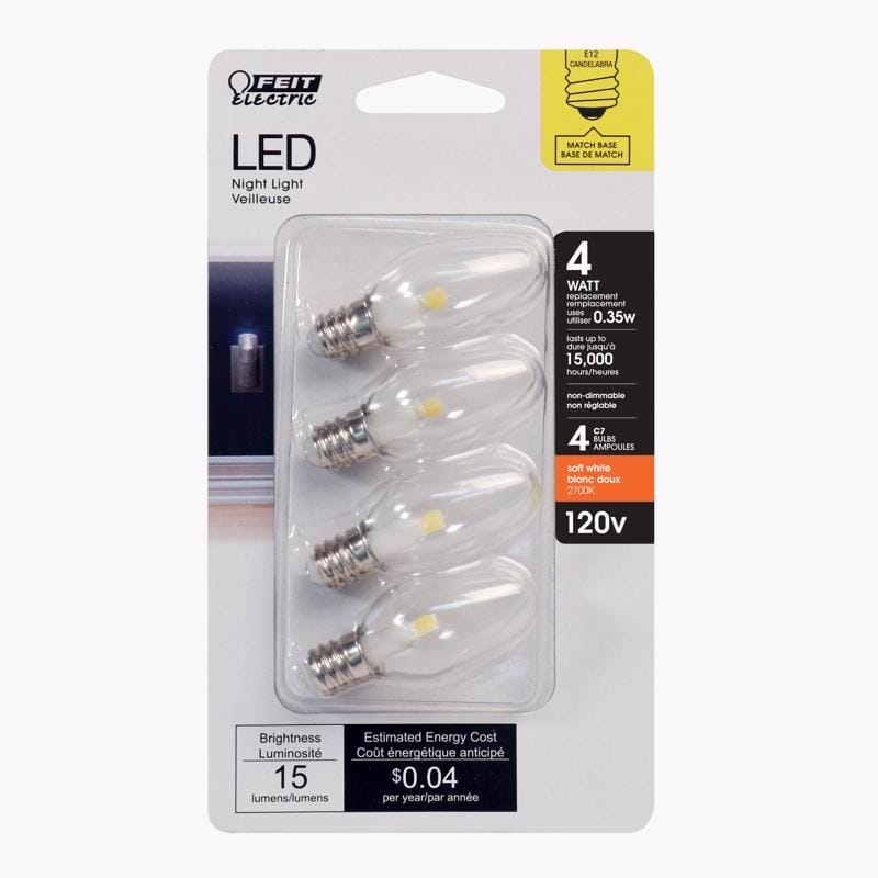 Feit BP4C7/827/LED/4 C7 E12 (Candelabra) LED Bulb Soft White 4 Watt Equivalence 4 pk