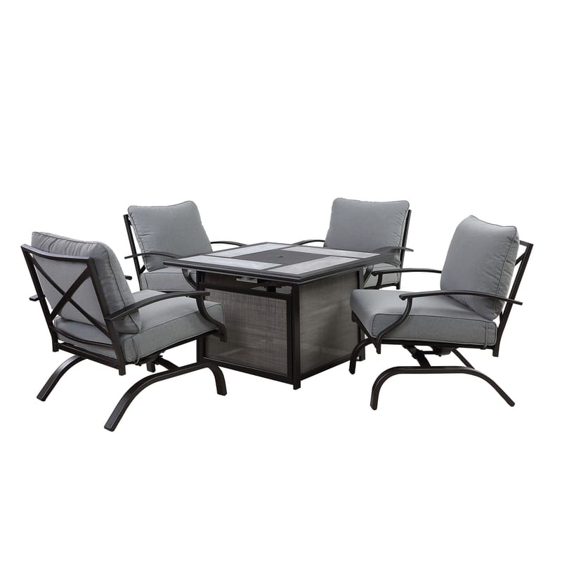 Living Accents HSTS50XT Canzo 5 pc Black Steel Fire Pit Set Gray
