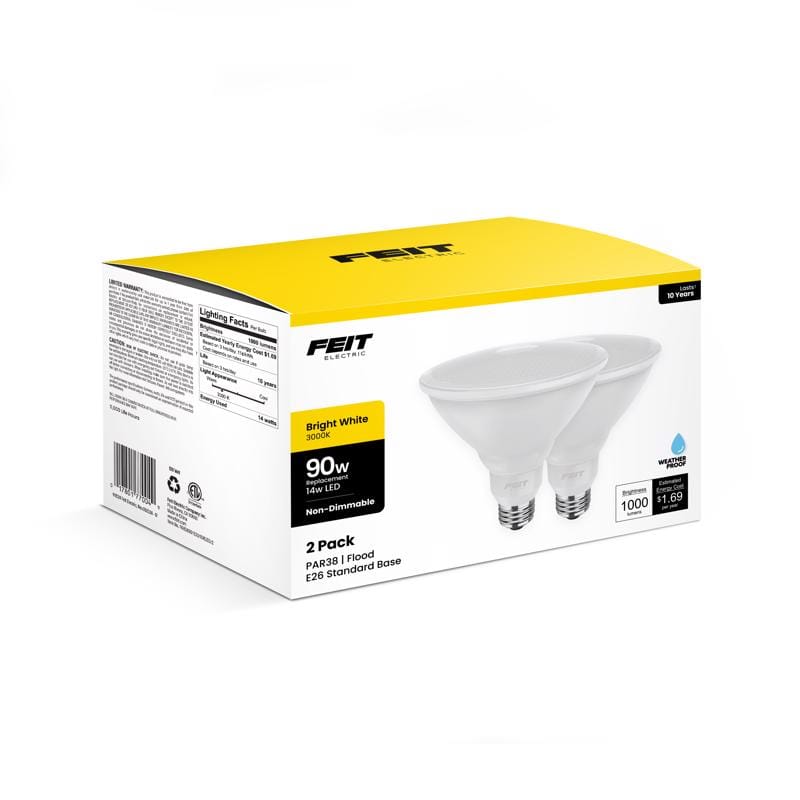 Feit Electric PAR389083010K/2 Feit PAR38 E26 (Medium) LED Bulb Bright White 90 Watt Equivalence 2 pk
