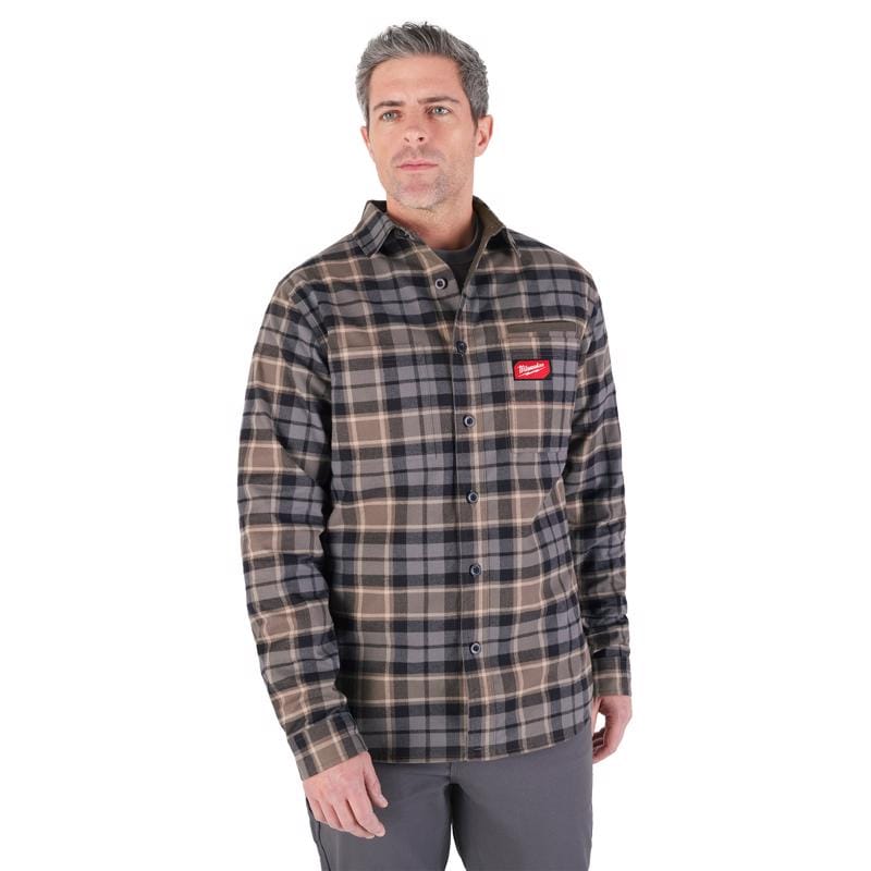 Milwaukee M551G-L Gridiron L Long Sleeve Men's Collared Gray Flannel Shirt