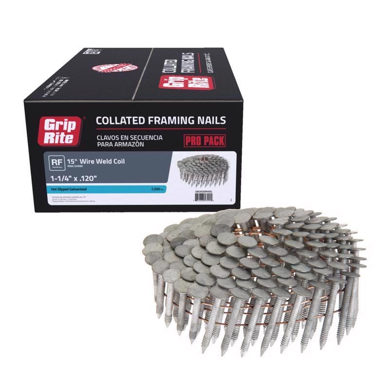 Grip-Rite GRCR3DRHDG 1-1/4 in. L X 11 Ga. Angled Strip Hot-Dip Galvanized Roofing Nails 15 deg 7200 pk