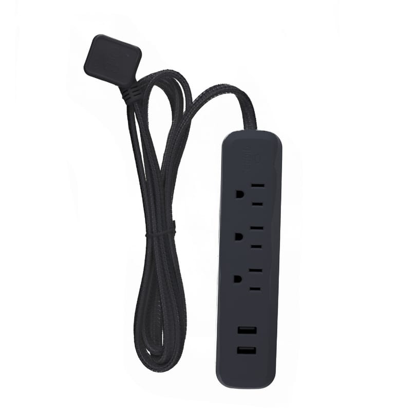 Globe Electric 78472 Designer 6 ft. L 3 outlets Power Strip with USB Ports Black 300 J