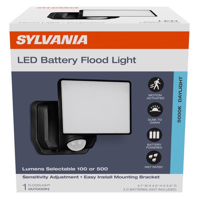 Sylvania 66946 Motion-Sensing Battery Powered LED Black Security Floodlight