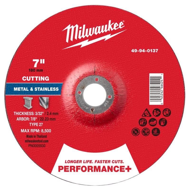 Milwaukee 49-94-0137 7 in. D X 7/8 in. X 3/32 in. thick Metal Cut-Off Wheel 1 pc