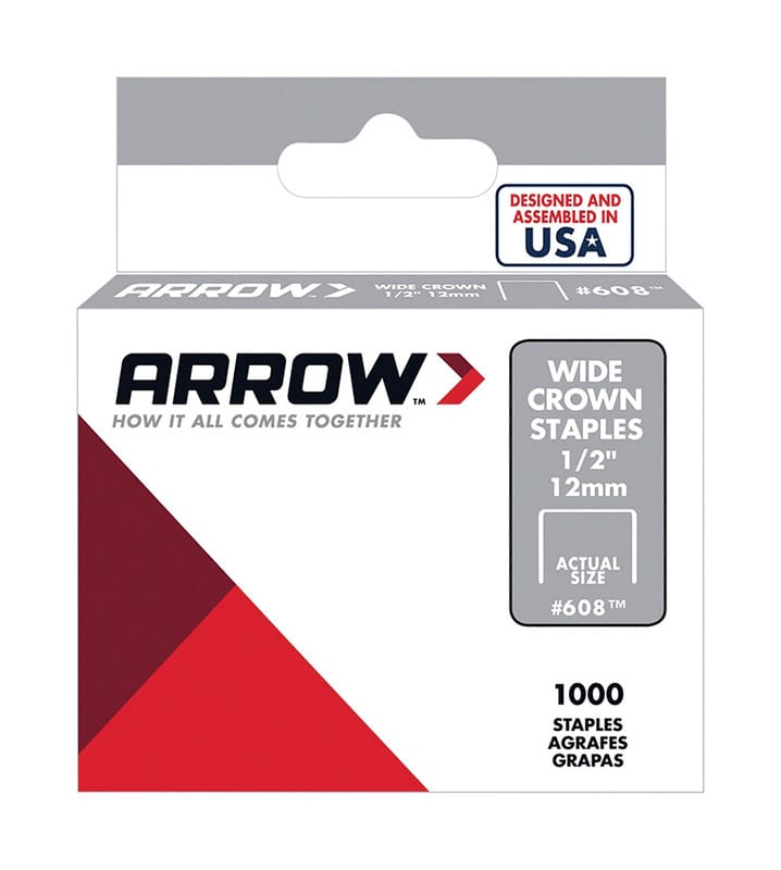 Arrow 60830 #608 1/2 in. W X 1/2 in. L 25 Ga. Wide Crown Standard Staples 1000 pk