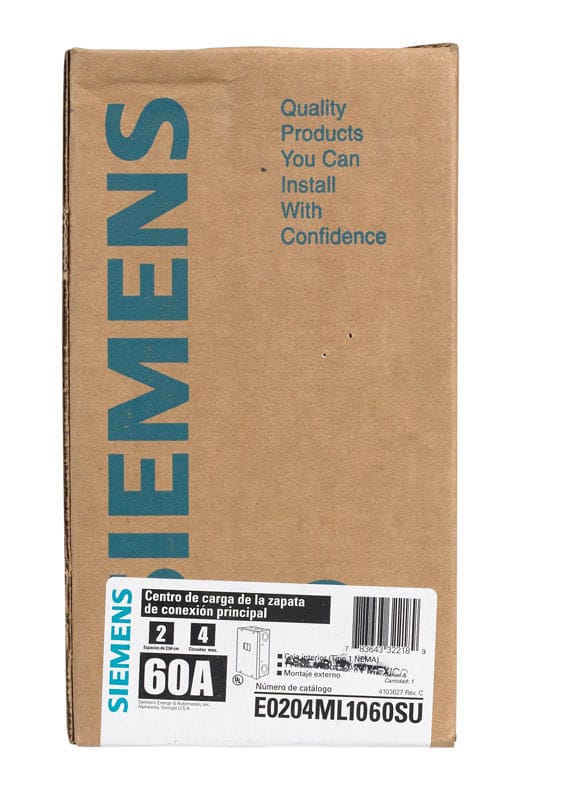 Siemens E0204ML1060SU EQ 60 amps 120/240 V 2 space 4 circuits Flush Mount Main Lug Load Center